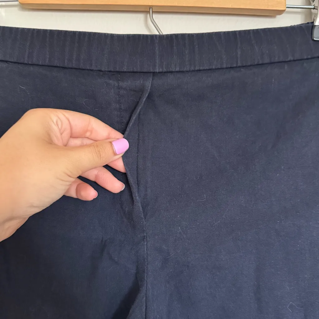 Theory Pull On Mini Utility Shorts Womens Sz 4 Navy Blue Linen Blend Stretch - Image 3