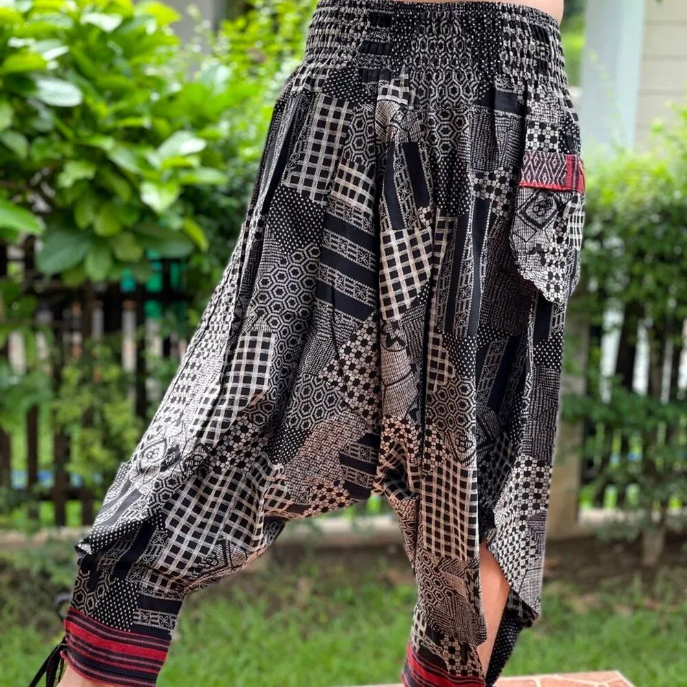 Wer bist du? Harem Pants with Patterned Cuffs Loose Side Pocket Black OS Size undefined - Image 5