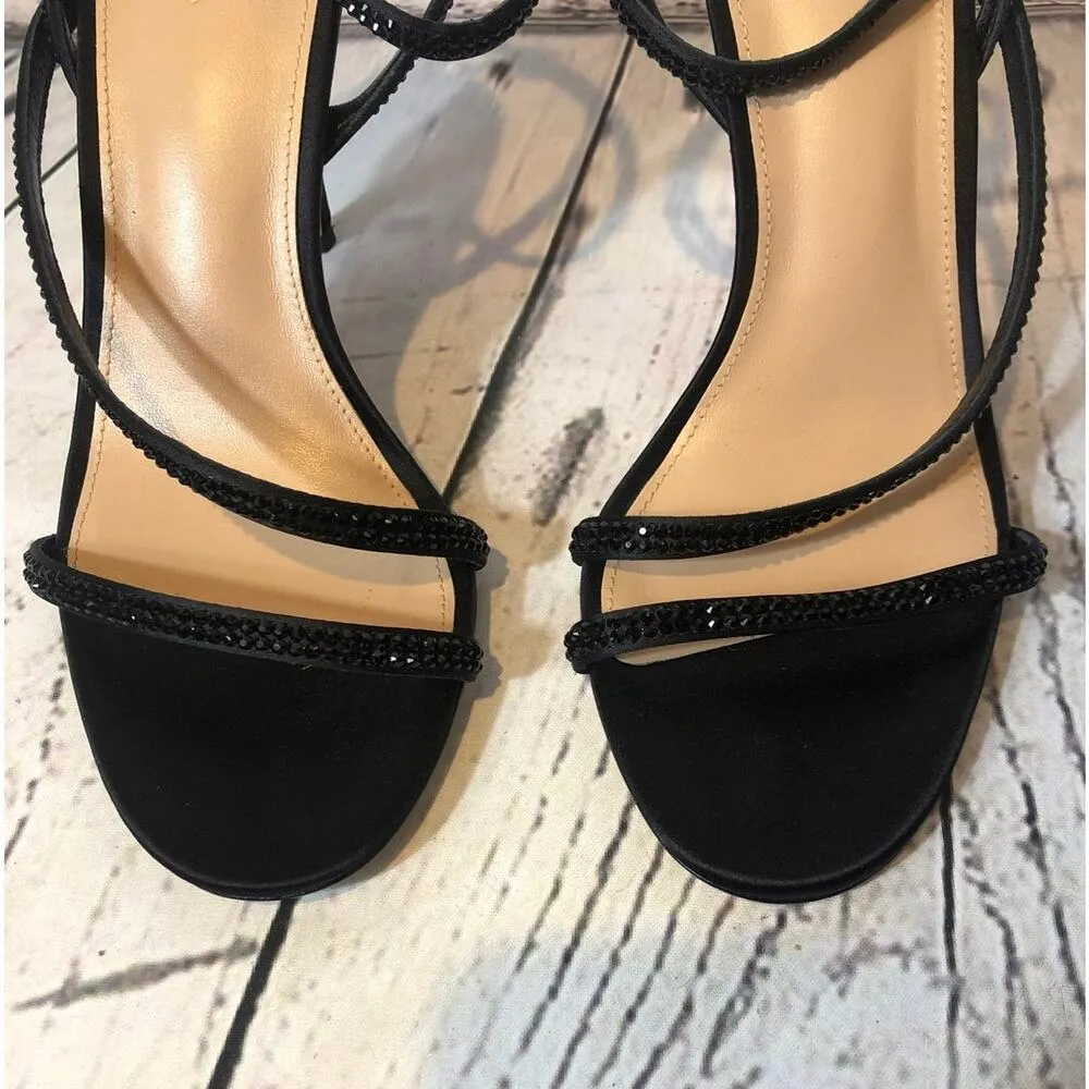 VIA SPIGA Pavlina Strappy Sandal in black satin 3.75" heel size 7 - Image 6
