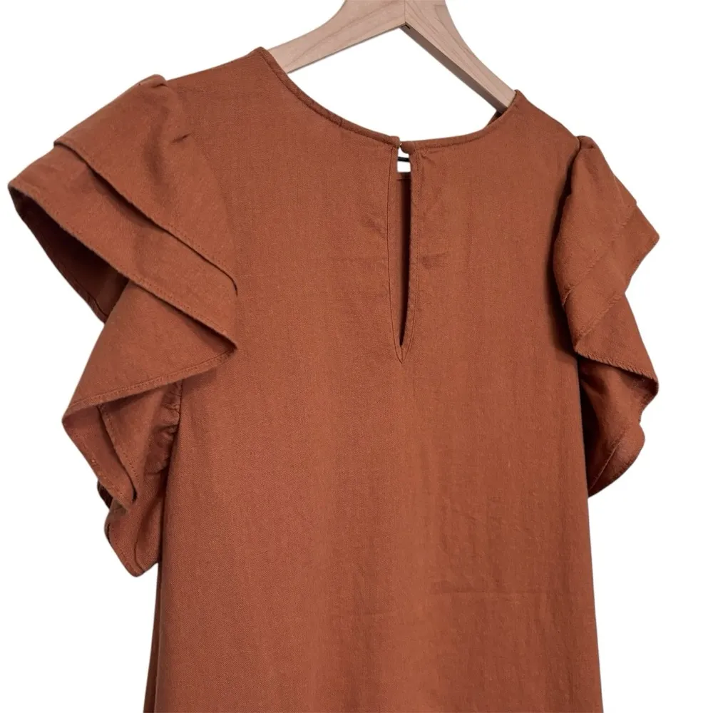 Women’s A New Day rust orange short ruffle sleeve linen blend dress size large - Image 6