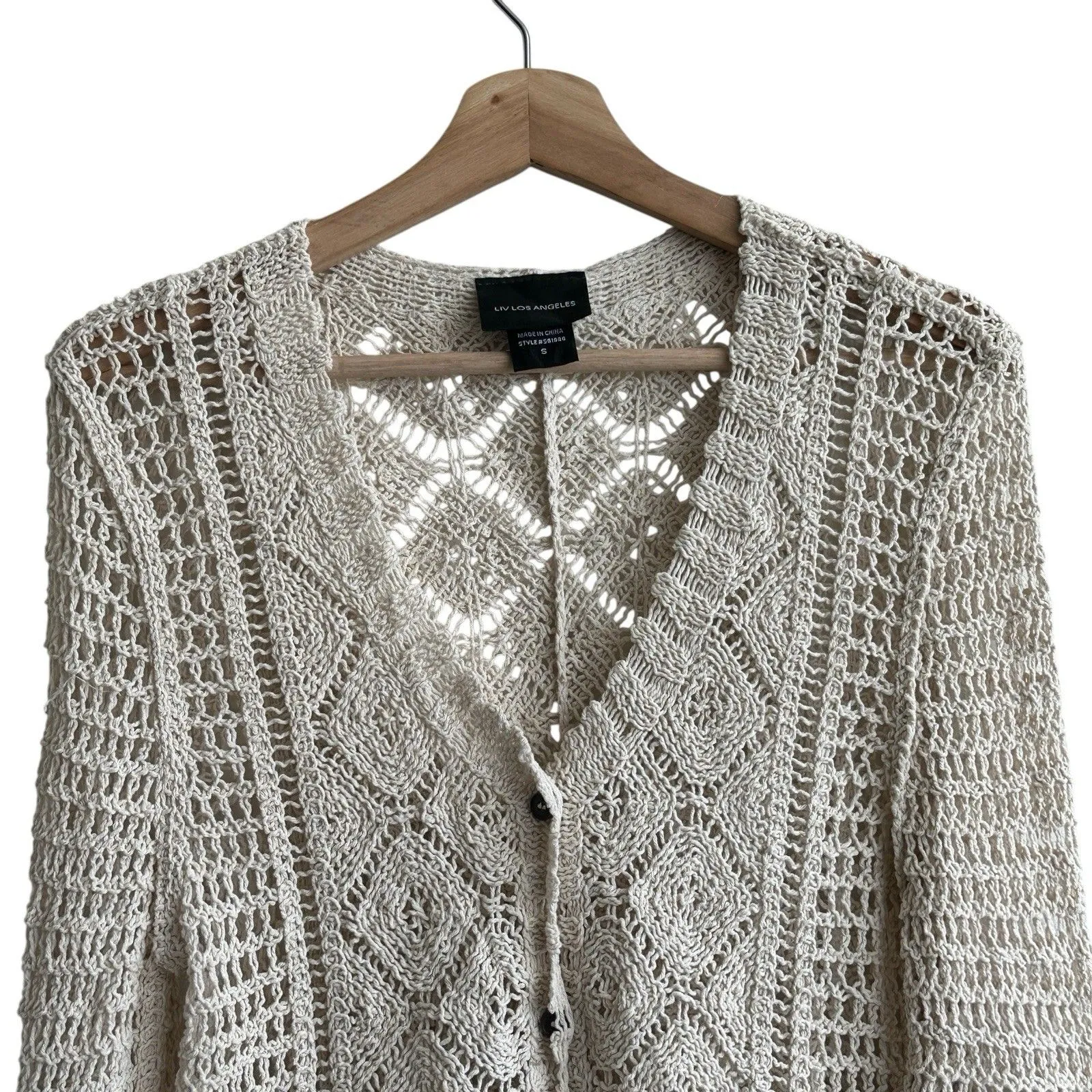 Liv Los Angeles Y2K Crochet Button Down Diamond Sweater Fairytale S - Image 6