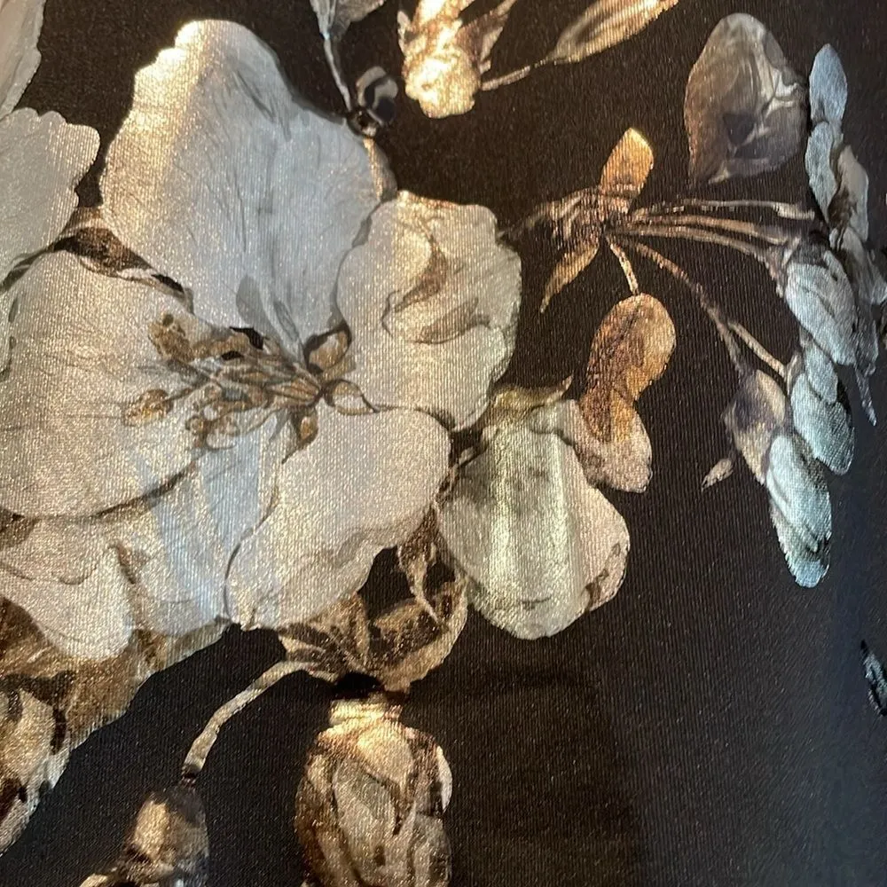 Avenue Metalic Floral Roses Pull On Pencil Skirt Black Gold Silver Women’s 14/16 - Image 5