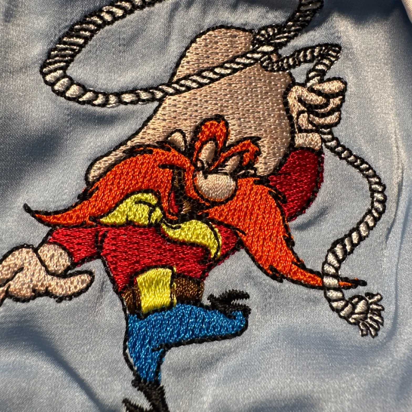 Looney Tunes Unique Vintage Western Shirt Bugs Bunny Yosemite Sam Fringe Blue XL - Image 4
