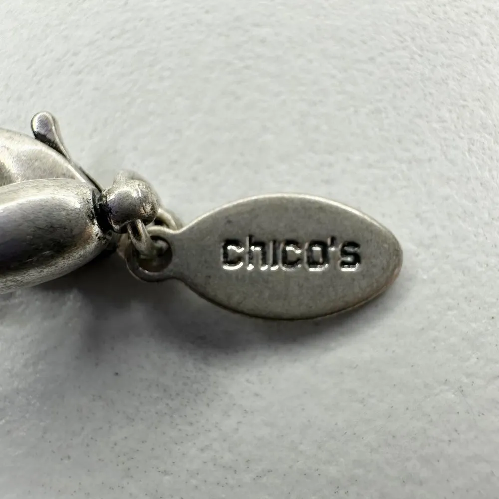 Chico's Black Rope with Floral Silver Tone Tassel Pendant Necklace - Image 10