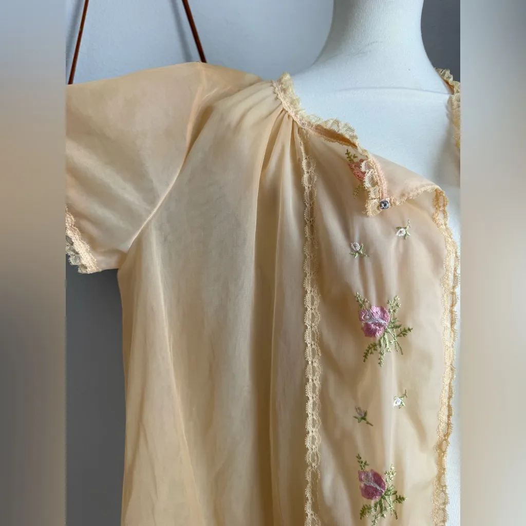 Vintage Chiffon Sheer Robe Cap Sleeve Tan - Image 3