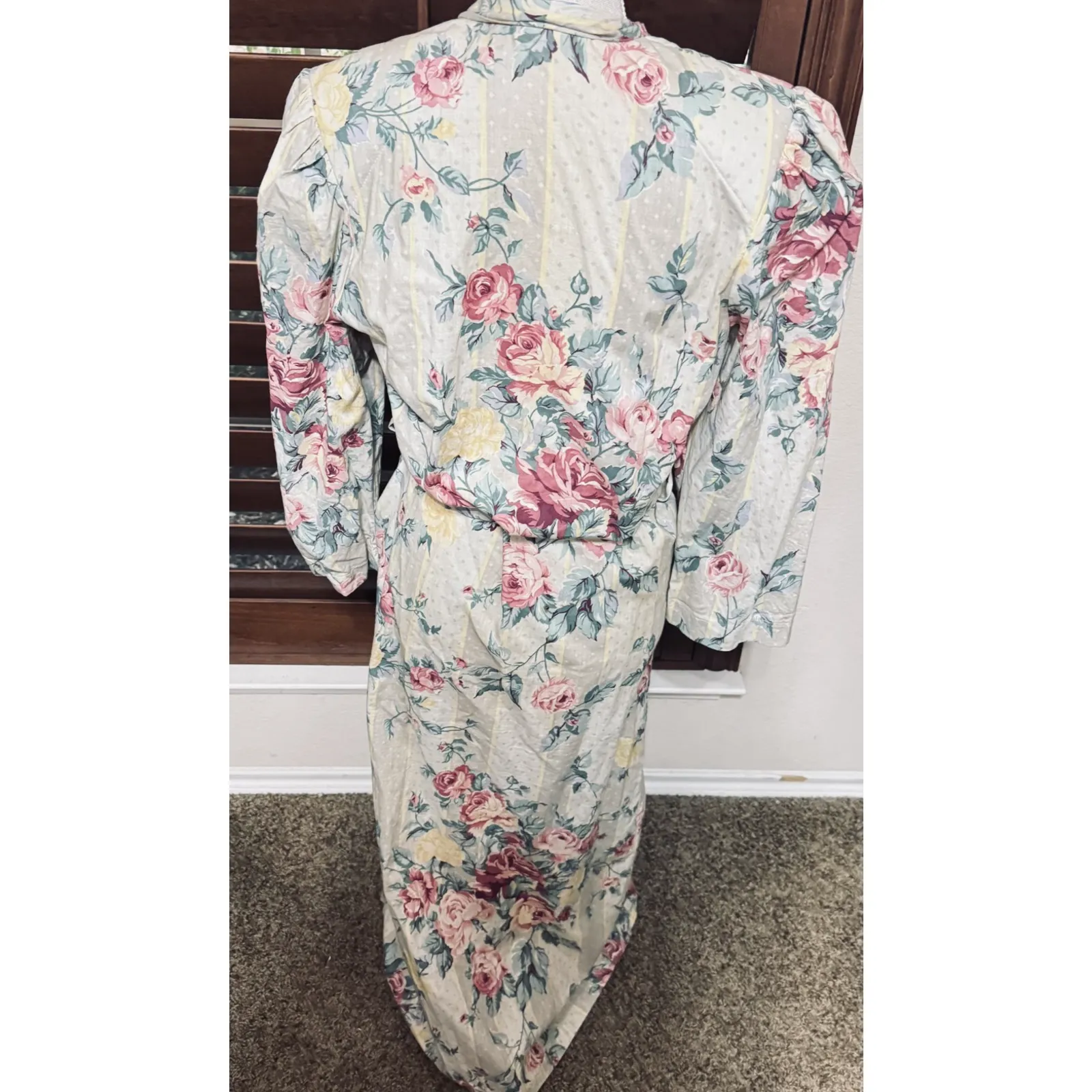 Vintage 80s Robe Women's Hanky Panky floral long belted pockets lounge cottage - Image 6