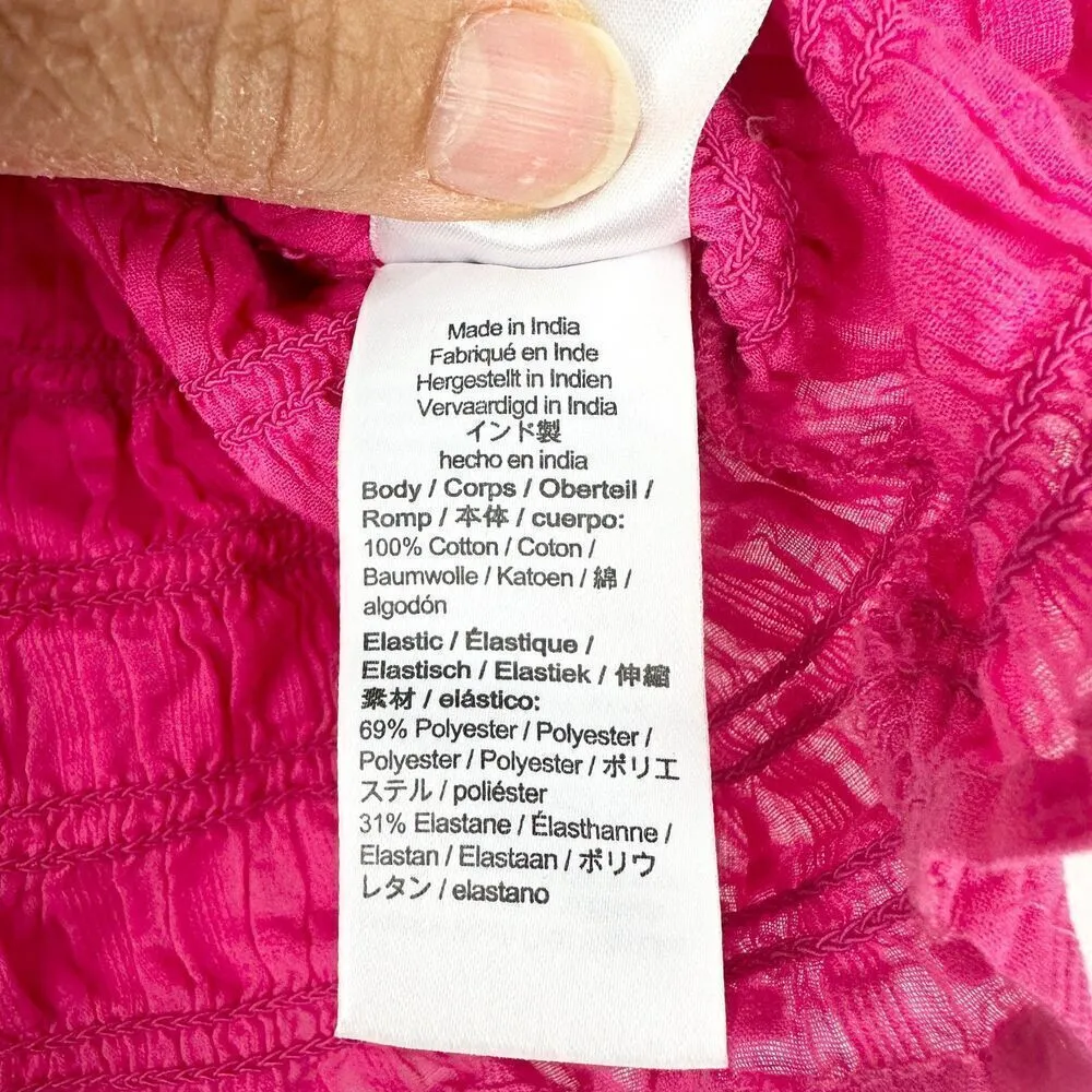 J. Crew Puff Sleeve Textured Voile Smocked Top Size 2X Crisp Begonia Pink Cotton - Image 6