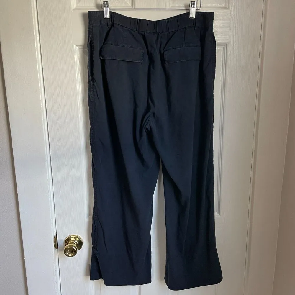 Theory Fluid Pant Soft Crunch linen blend navy pants elastic waist size 10 women - Image 2