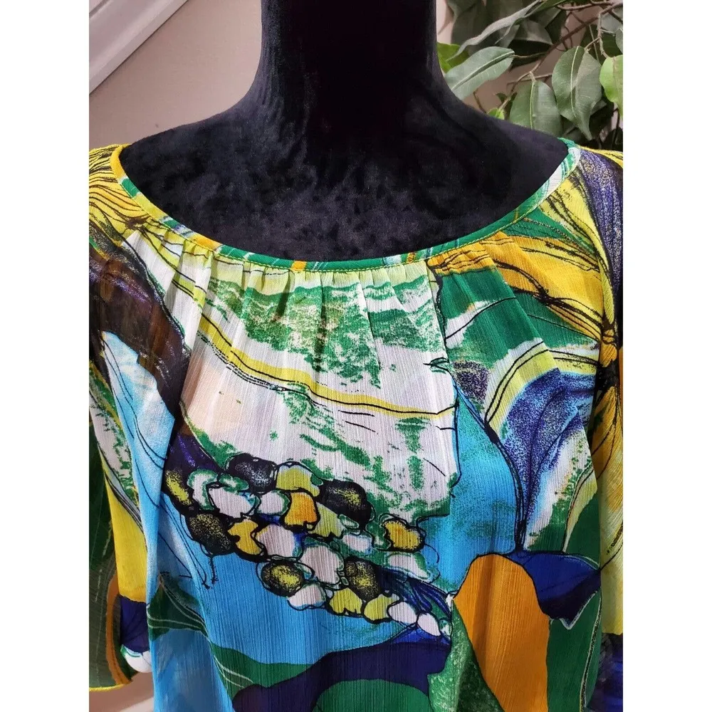 Jonathan Martin Women Multicolor Polyester Boat Neck Short Sleeve Shirt Size P/L - Image 3