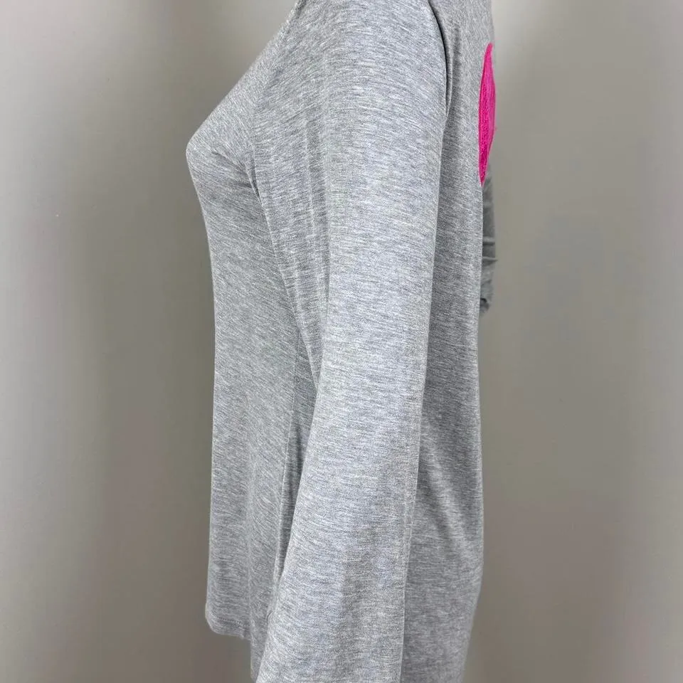 Betsey‎ Johnson Gray  Long Sleeve Top with Pink Lace Heart🩷Size S Small - Image 5
