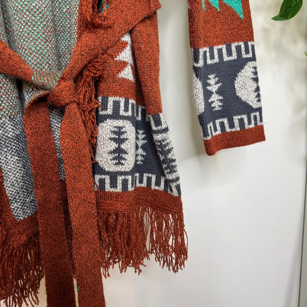 Wrangler Boho Western Aztec Print Fringe Belted Cardigan size XL - Image 9