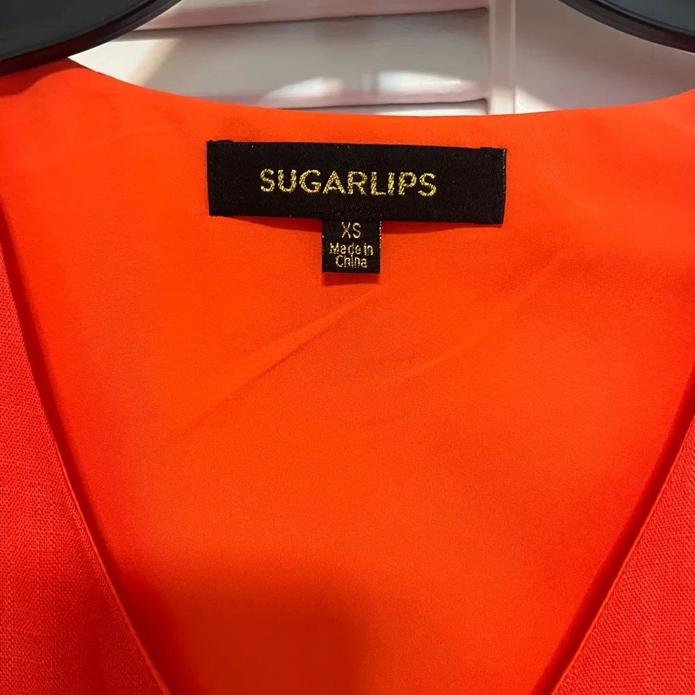 Sugarlips linen blend above the knee sundress, v neck, size XS, orange - Image 3