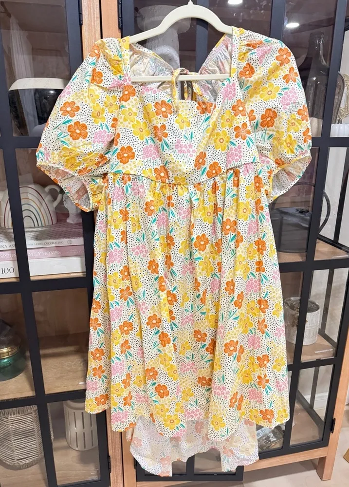 Maisonette Kamala Dress Wild Poppy Flowers floral print bow babydoll puff sleeve - Image 1