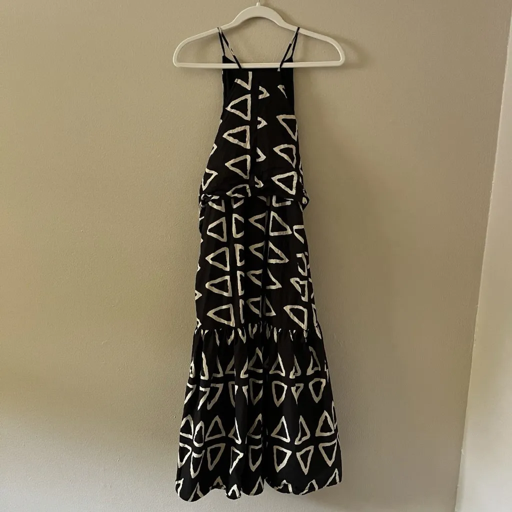 corey lynn calter dress Keyanna Maxi Tie Drop Waist Abstract Art Lagenlook Boho‎ Black Size M - Image 10