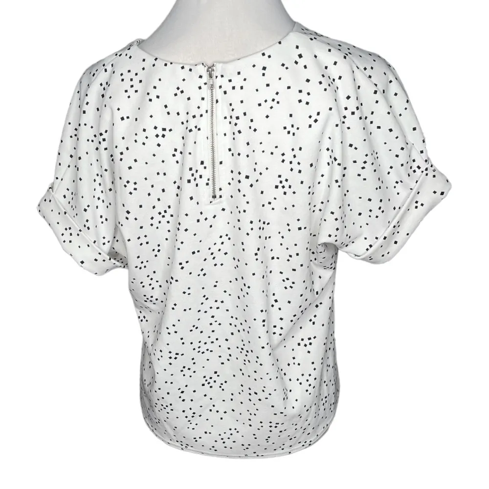 Melloday Square Dots Short Sleeve Blouse with Back Zipper White Medium - Image 2