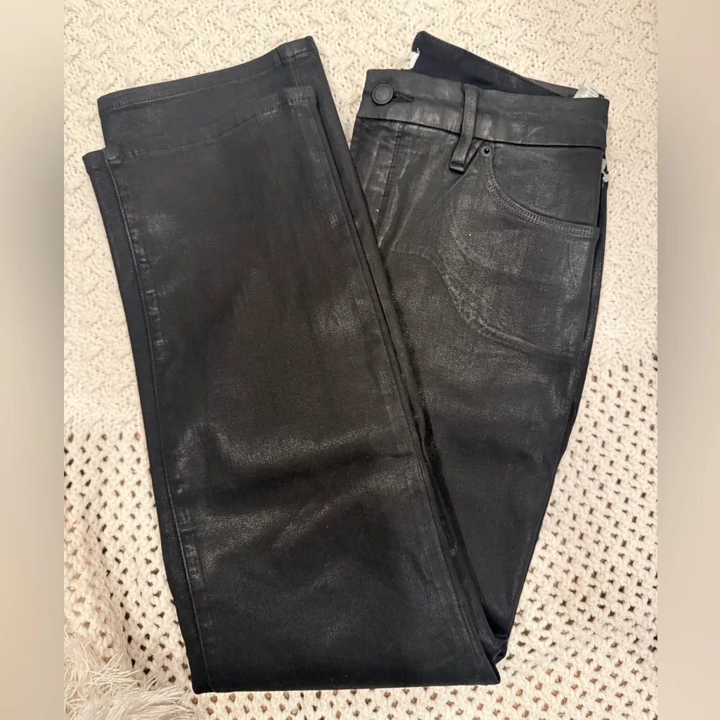 NWOT GOOD AMERICAN WOMENS 8/29 SHINY BLACK SHIStraight-Leg Jeans - Image 8
