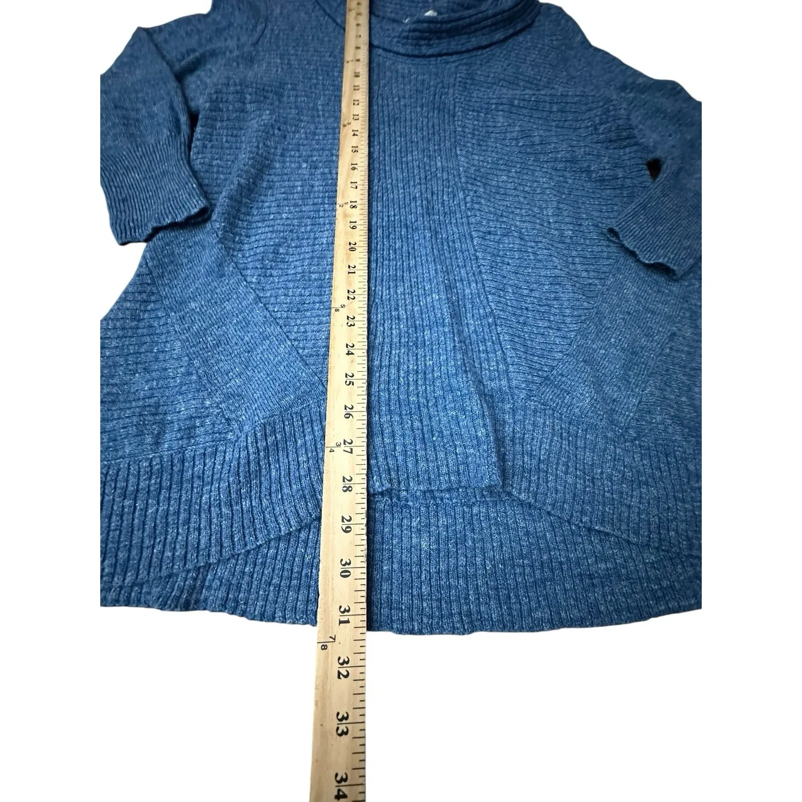 Eileen Fisher Sweater 1X Wool Silk Linen Cowl Neck‎ Long Sleeve Blue #K1-6 - Image 4