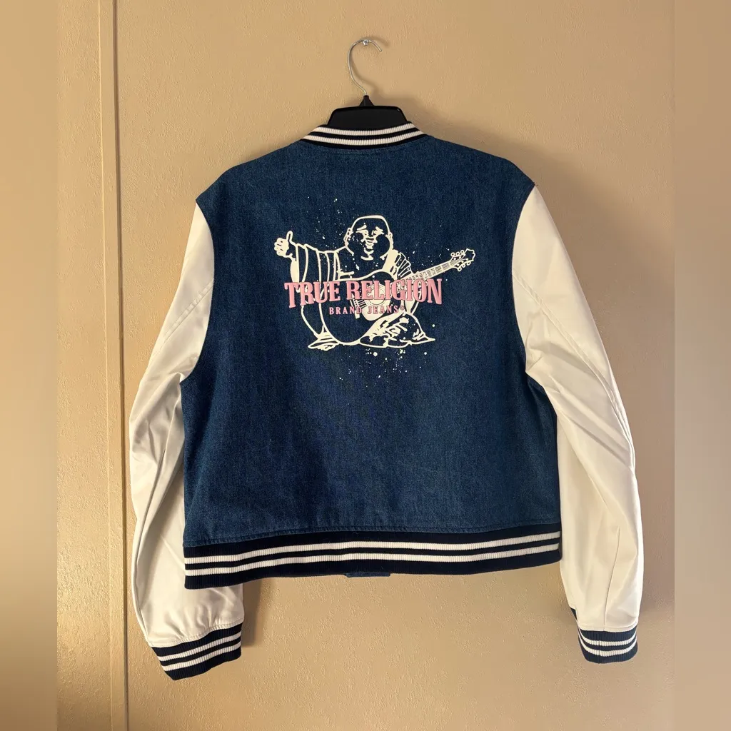 NWT True Religion Denim Buddha Varsity Jacket sz XL - Image 2