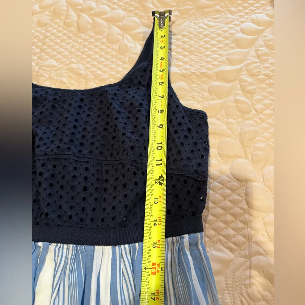 Loft Navy Blue Eyelet Chambray Striped Lined Dress - Image 11