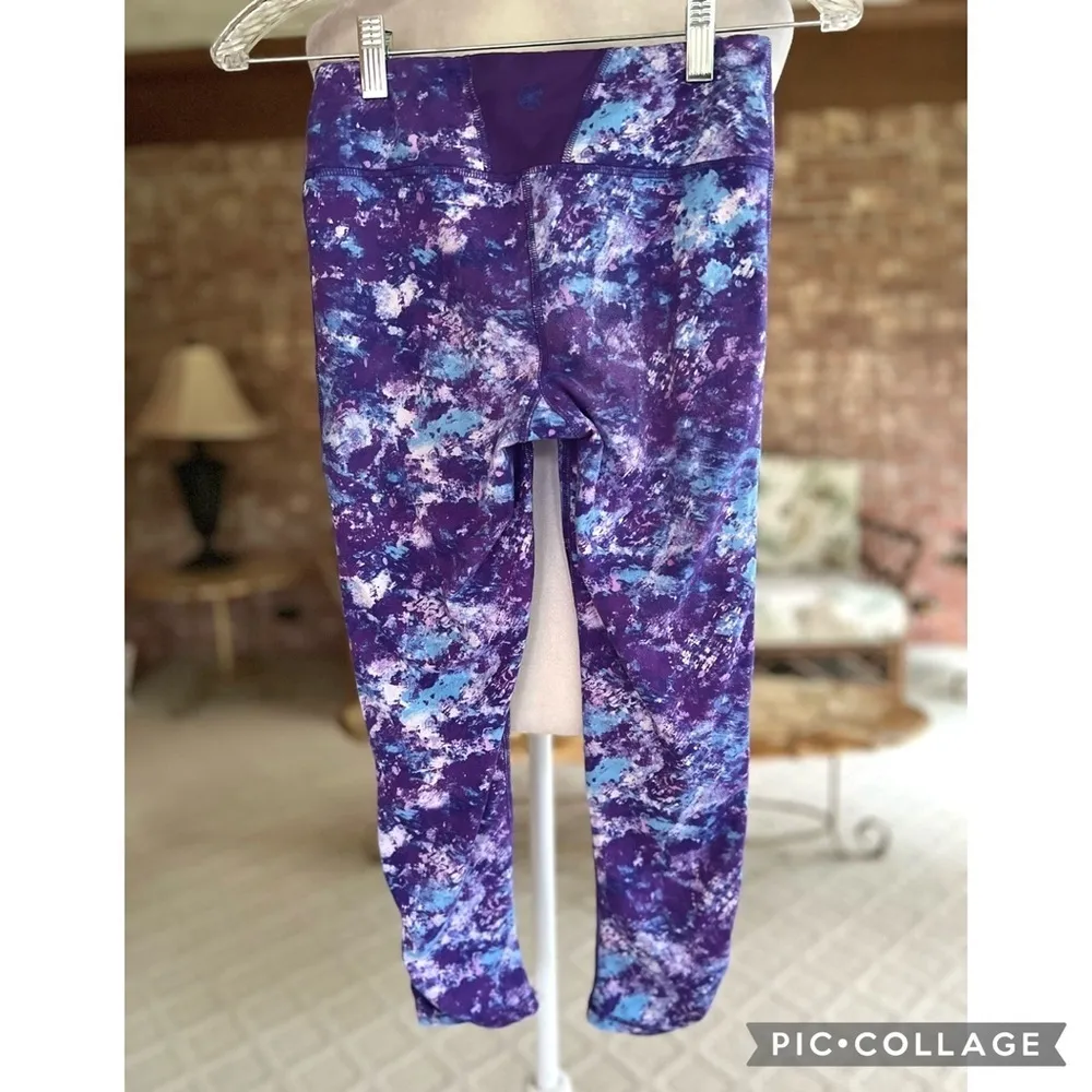 Gaiam Leggings Cropped Ruched Hem Purple XS Watercolor Athletic Yoga Exercise - Image 8