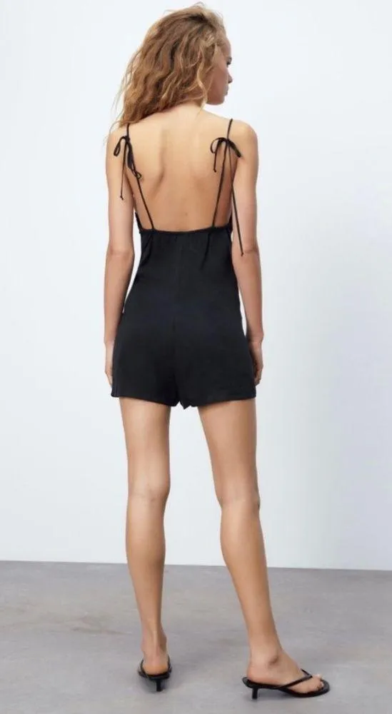 Zara gathered ruched black playsuit - Image 3