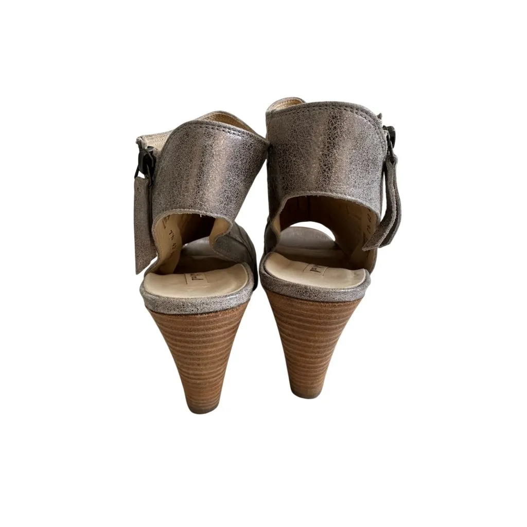 PAUL GREEN Silver Metallic Leather Slingback Heel Size 7.5 - Image 4