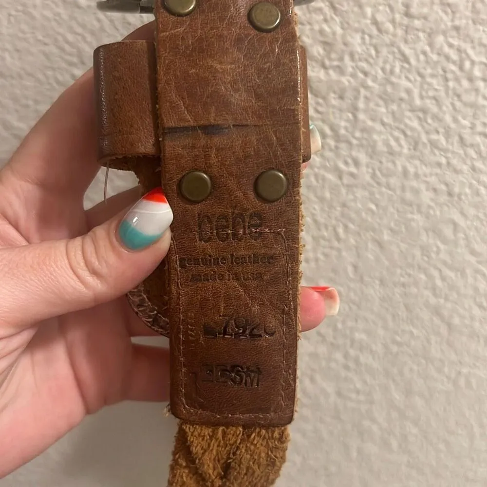 ✨Bebe cognac braided leather belt with turquoise details sz s/m✨ - Image 8