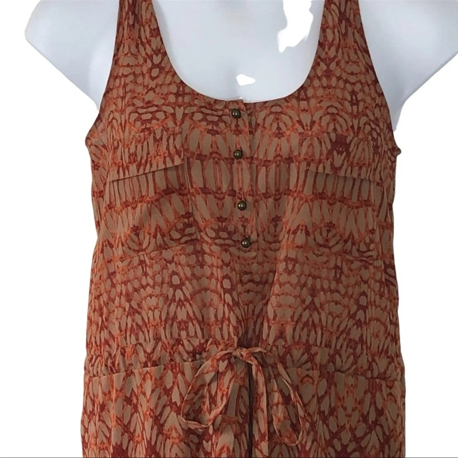 Bar III Copper & Tan Mini Dress Medium Racerback Tie Waist Summer Beach Dress - Image 4