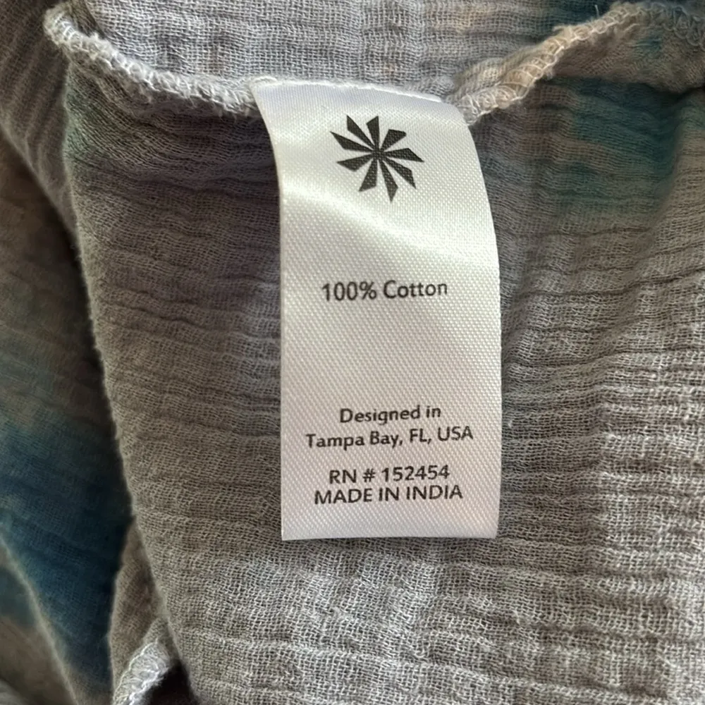 Kyla Seo Crinkle Cotton Long Tunic Dress Sz M Button Down Blue Tie Dye Pockets Size M - Image 7