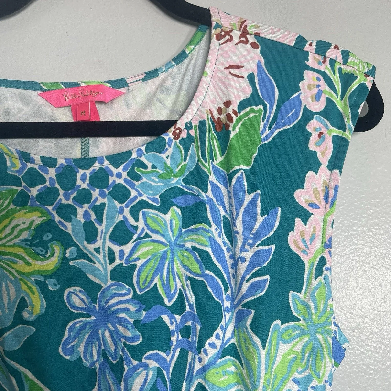 LILLY PULITZER Toryn Dress Medium Teal Green Multi Hot On The Vine Tropical - Image 3