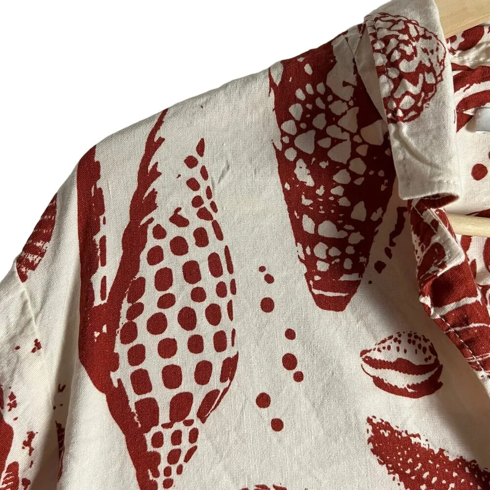 Rebecca Taylor Sea Shore Cabana Red White Seashell Print Linen Shirt Size Large - Image 5