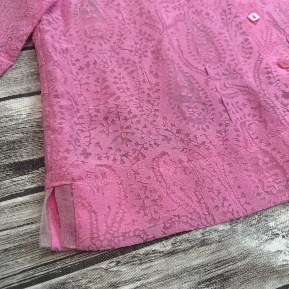 j.h. collectibles Women's Sheer Paisley Lace Button Up Blouse M Med Medium Pink - Image 7