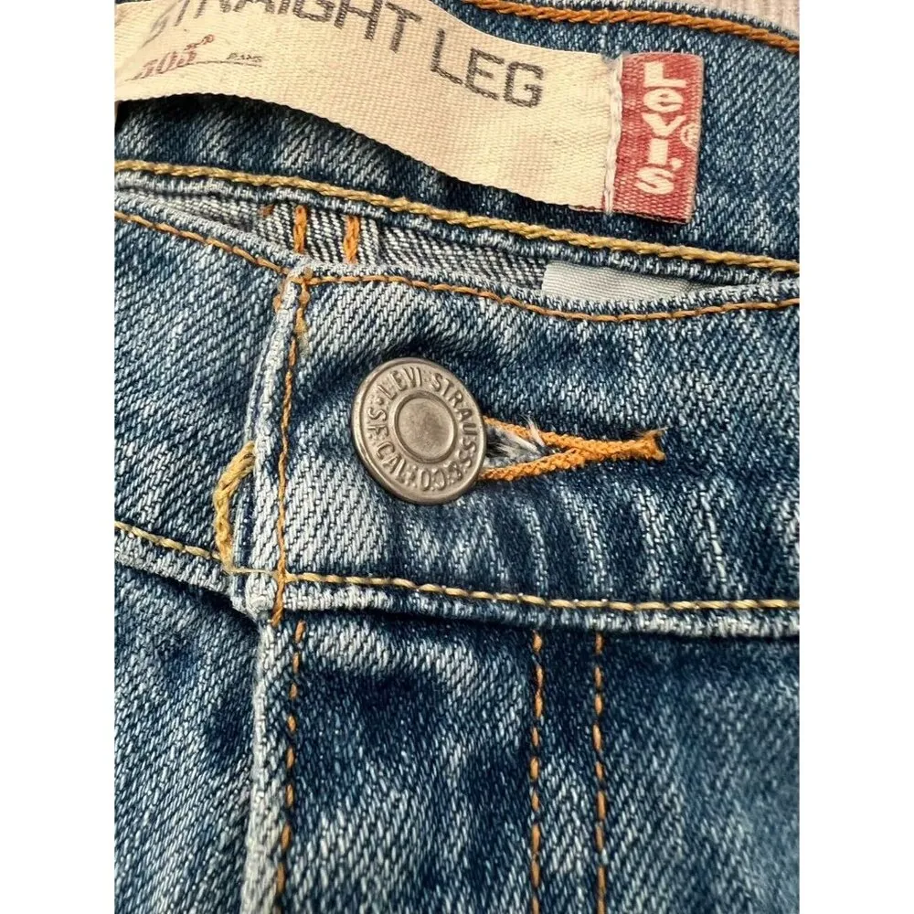 Levis 505 Jeans Womens 12M W34 Blue Med Wash Stretch Straight Leg Grunge - Image 3