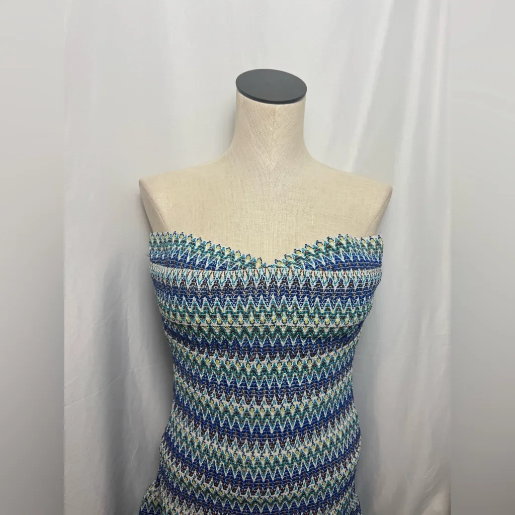 Wow Couture Colorful Embroidered Mini Dress Blue Green Strapless Dress Small - Image 2