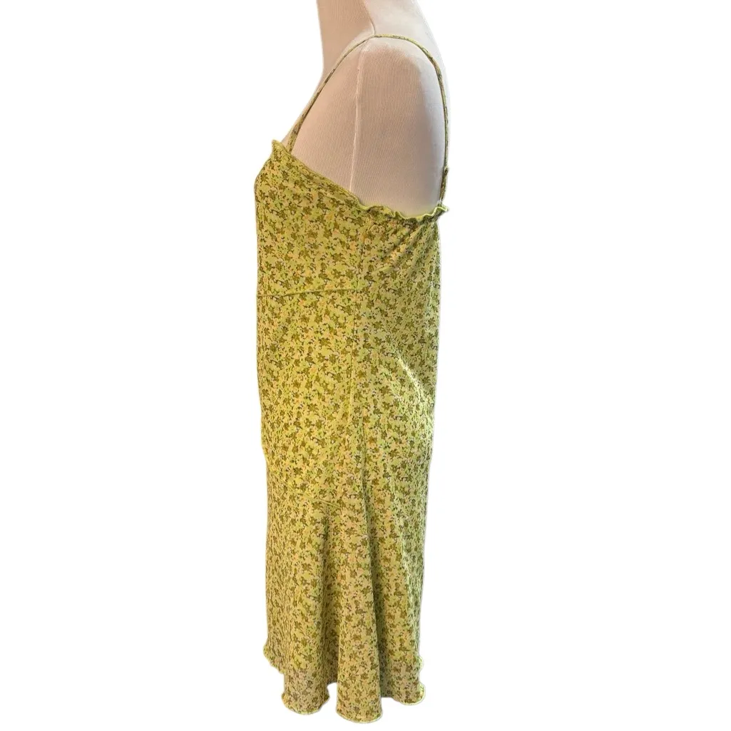Hesperus Green Floral Slip Dress Women’s Size L Ruffle Trim Midi 34” Length - Image 2