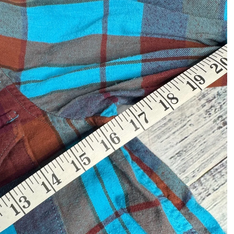 KAVU Plaid Flannel Shirt Blue Button Front Outdoor Hiking Casual Sm - Image 3