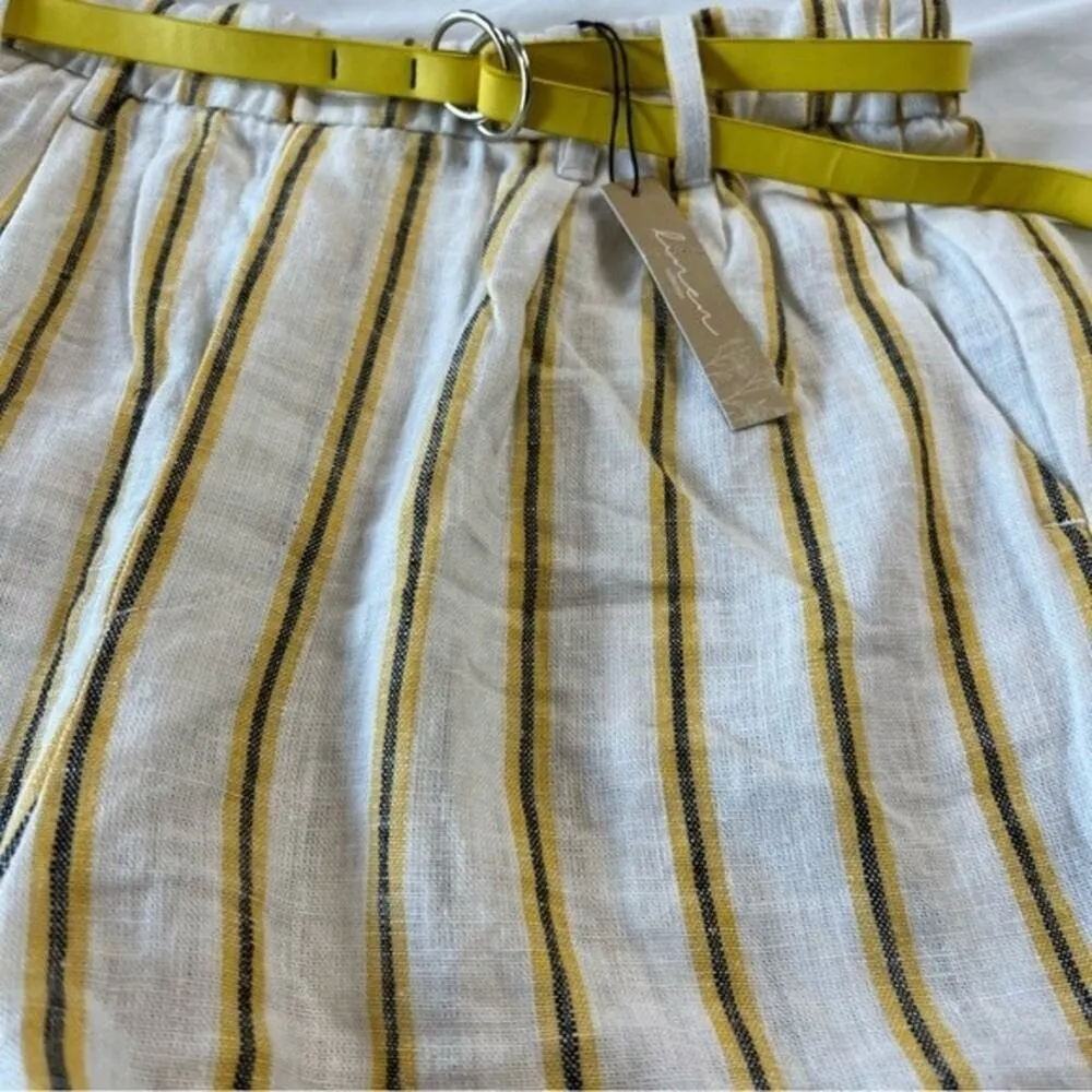 Love Tree NWT Women's Medium Yellow Stripe Shorts High Waist with Belt - Image 2