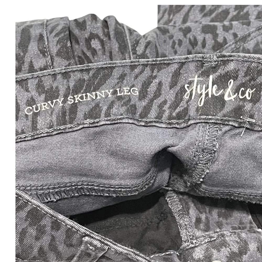 Style & Co Wild Puma Skinny Curvy Jeans Animal Print‎ Colored Denim Black Gray 4 - Image 10