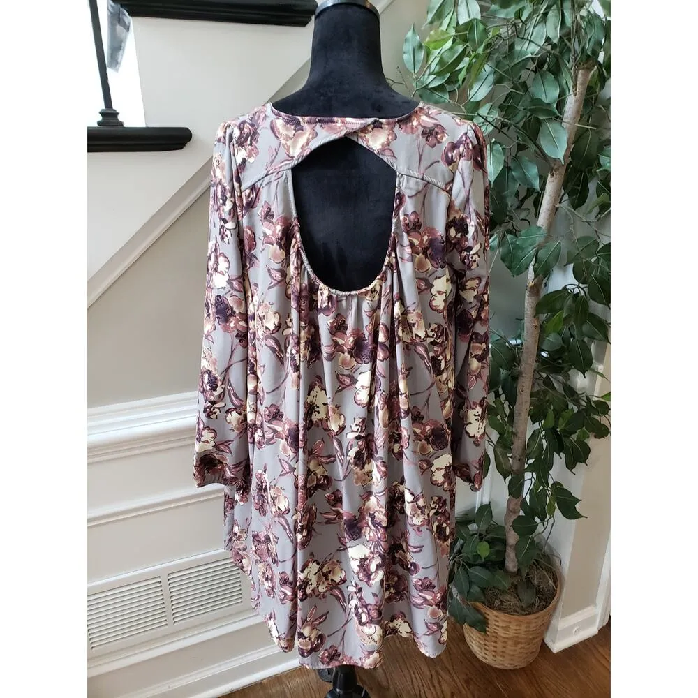 Peach Love Fit & Flare Dress Women M Multi Floral Lined Keyhole Back Long Sleeve - Image 5