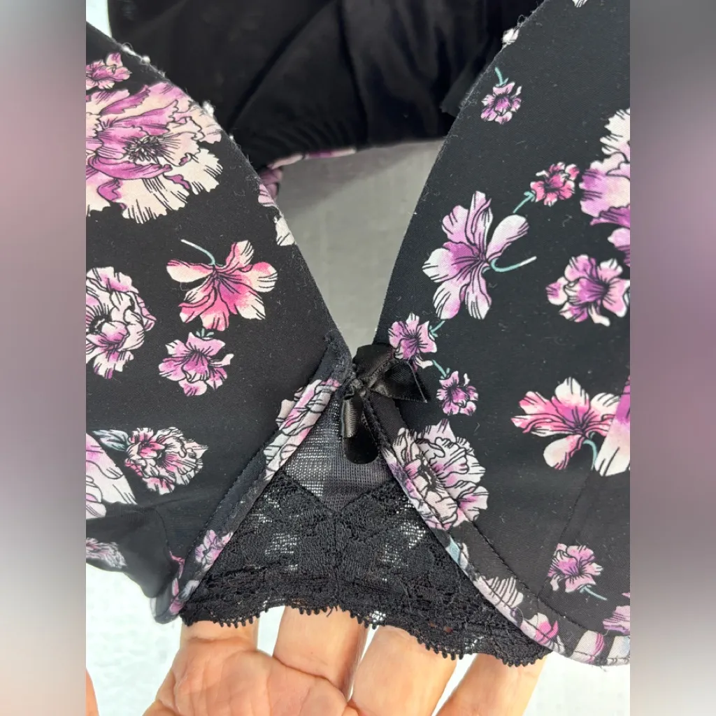 Torrid Curve 42DDD Underwire Padded Floral Black Bra - Image 2