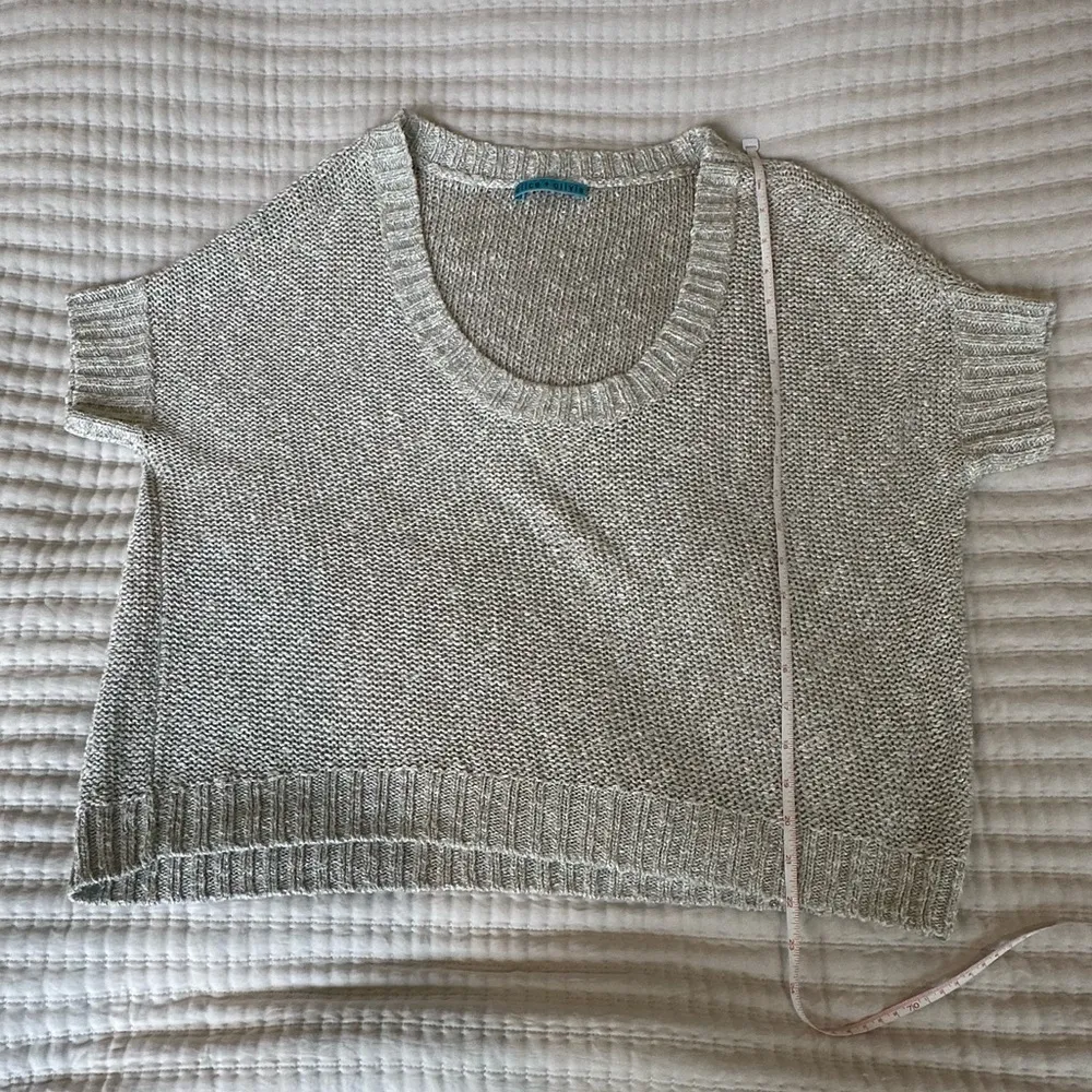 Alice &  Olivia linen blend oversized metallic beige short sleeve sweater M/L - Image 13