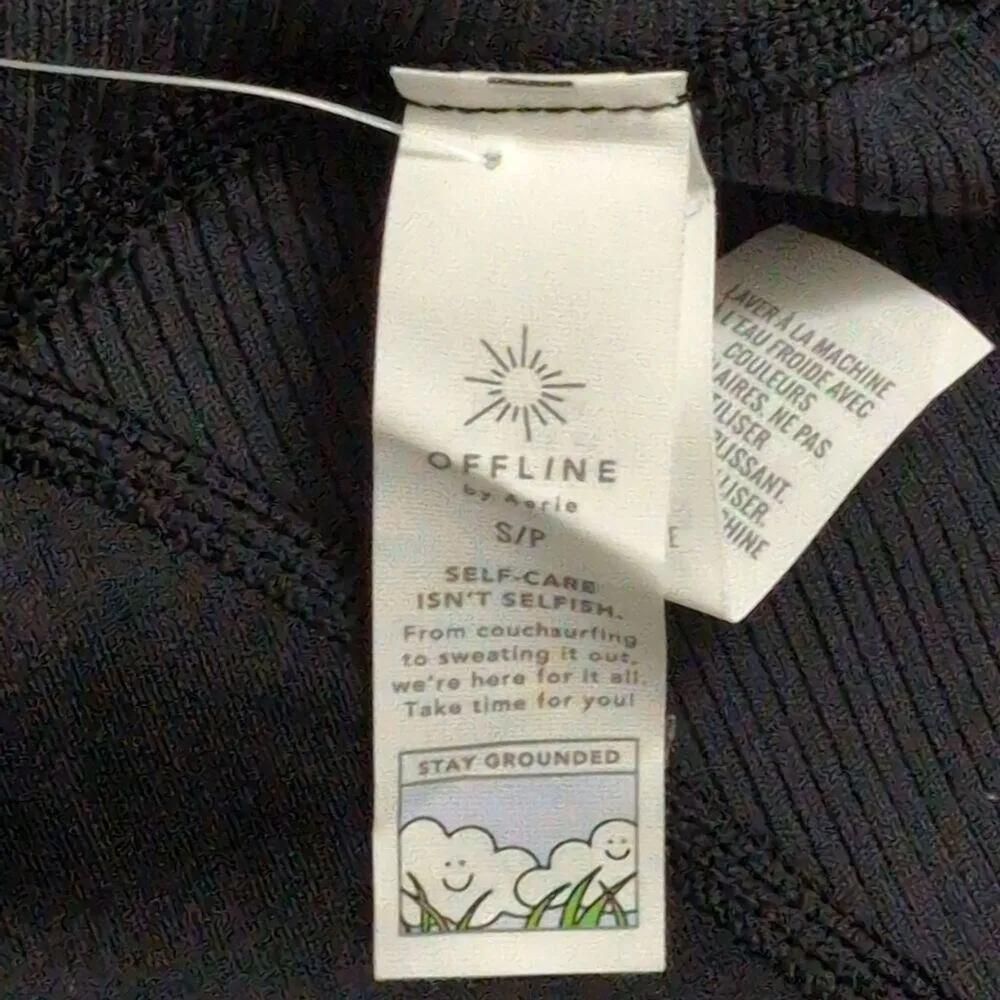 NWT Offline By Aerie Black High Waisted 7/8 Leggings Seam Detailing Size S - Image 7