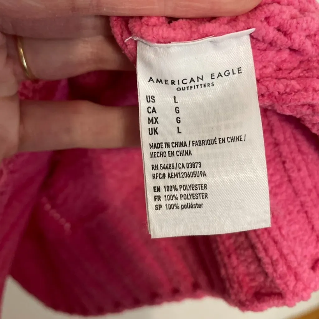 AMERICAN EAGLE AEO AE Chenille Cable Knit Sweater Bright Pink Barbie Oversized L - Image 10