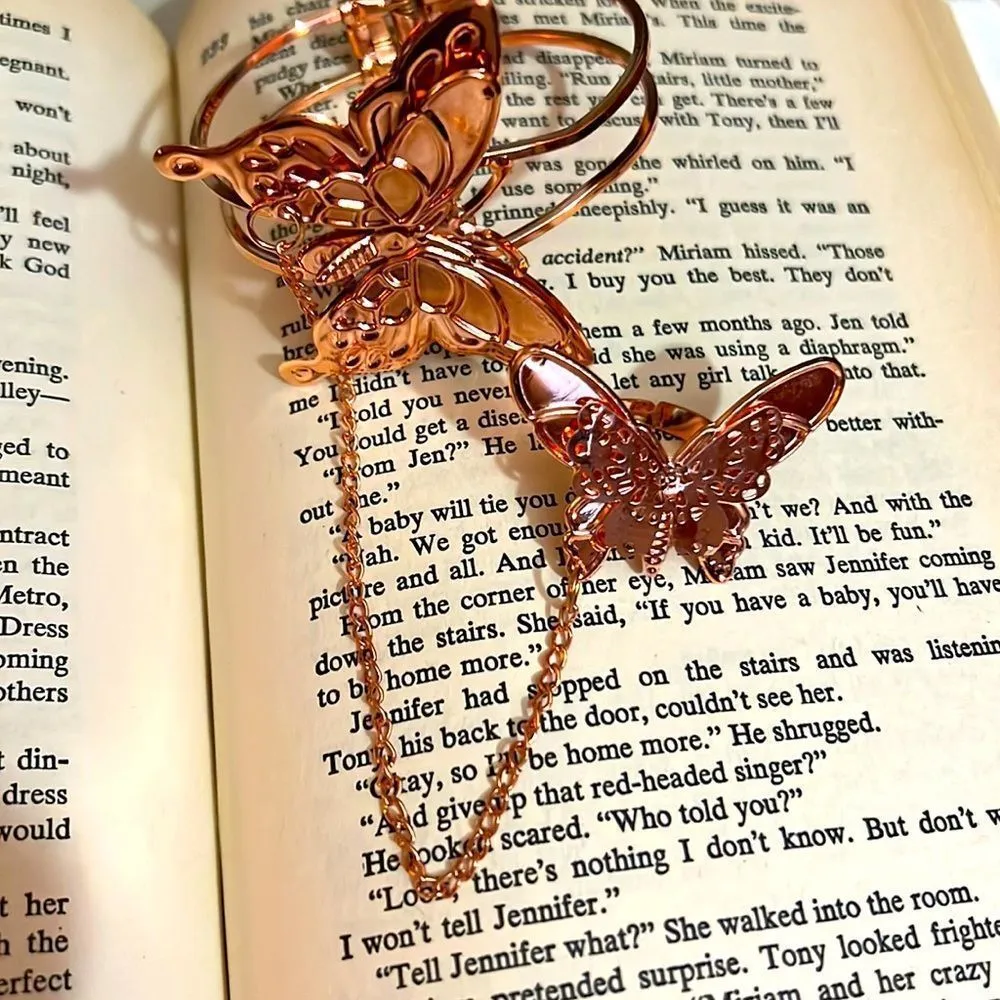 Copper Butterfly Connected Bracelet Ring Set Tan - Image 2