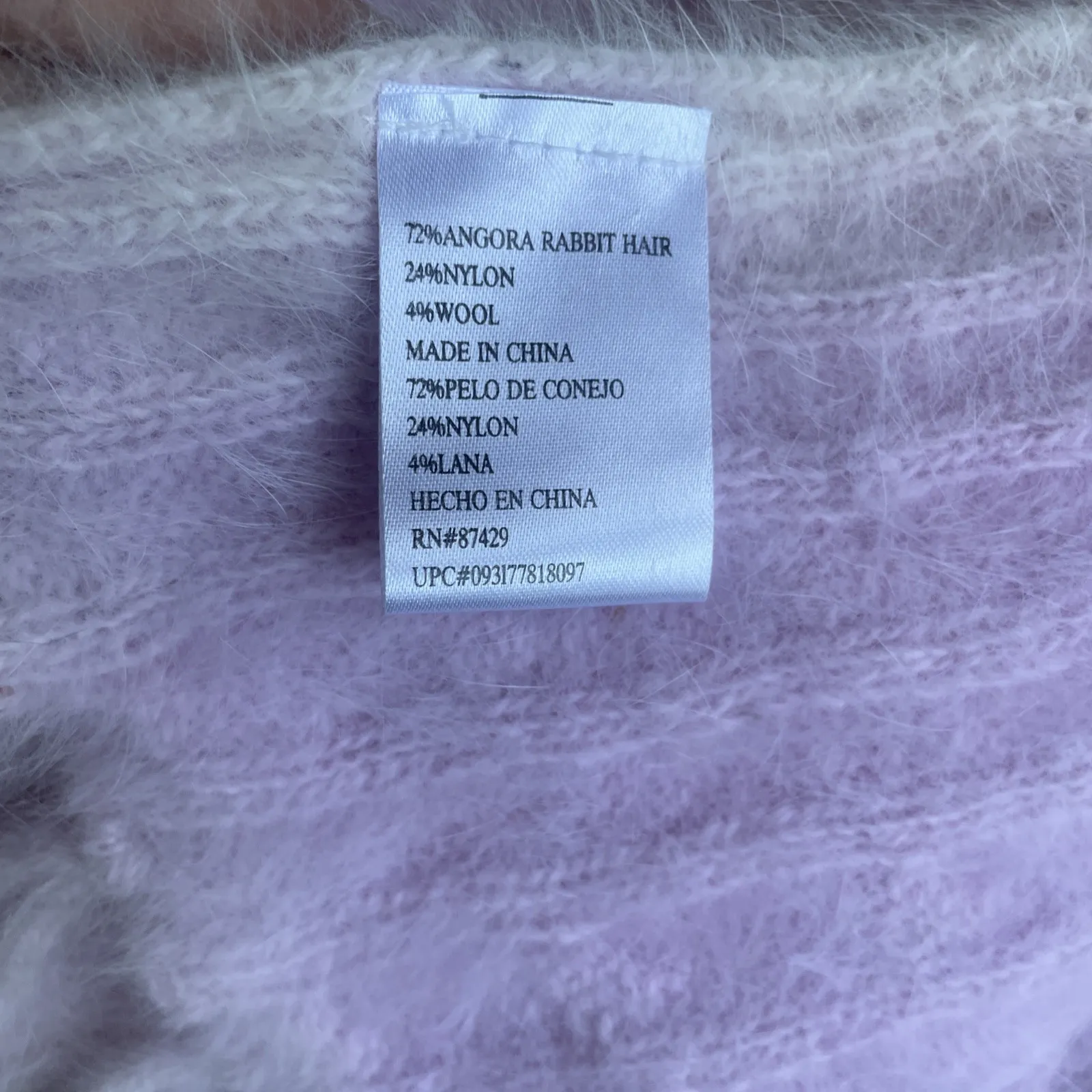 Vintage Y2K Pink Angora Rabbit Hair Wool Blend Scarf Pink Fringe Chunky Knit NWT - Image 3