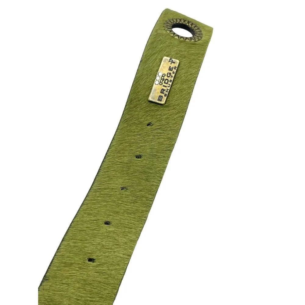 Bridget Shuster Cowhide Wide Green Belt Fleur De Lis Heart Brass Rhinestones 32 - Image 3