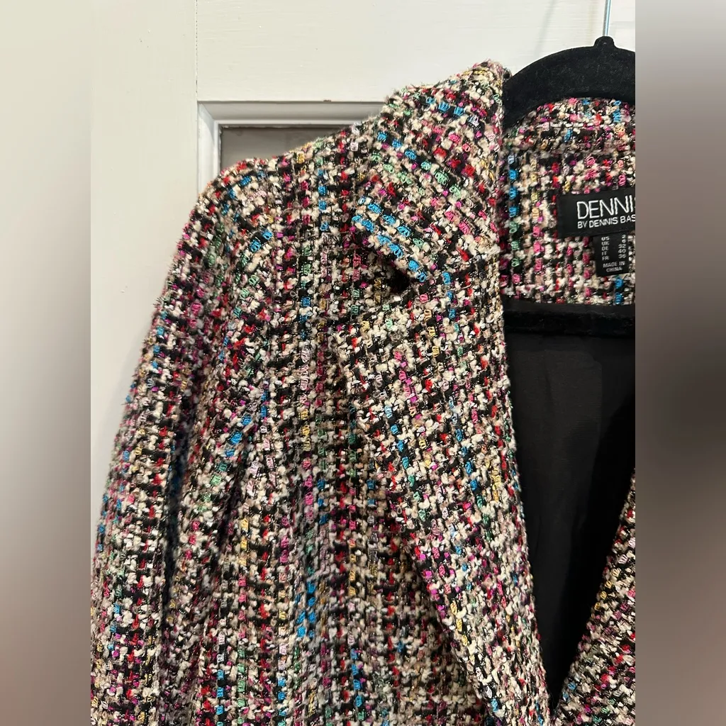 Dennis by Dennis Basso Tweed Wool Blazer Jacket Ivory Multicolor Rainbow Size 2 - Image 3