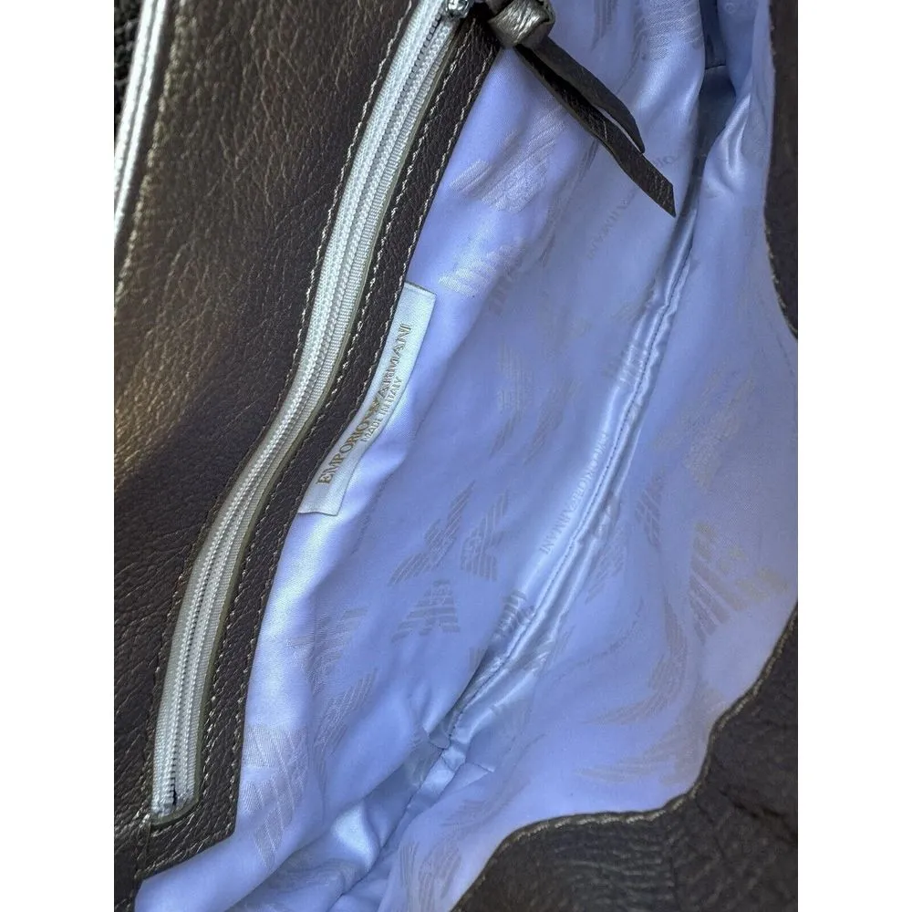 Armani Emporio Leather Adjustable Strap Shoulder Satchel Bag Silver‎ Turn Lock - Image 7