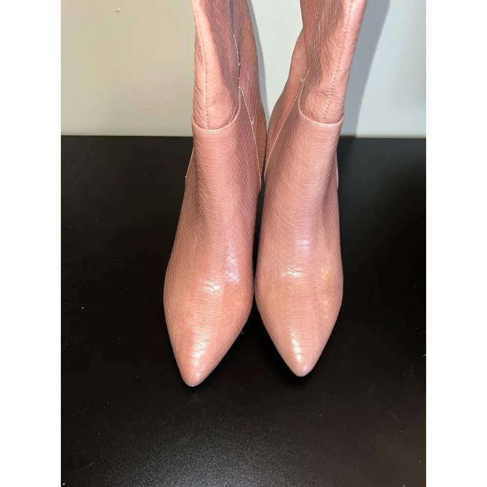 Madden Girl Pointed Toe High Boots in Pink Nude Crocodile-Embossed Size 7 - Image 5