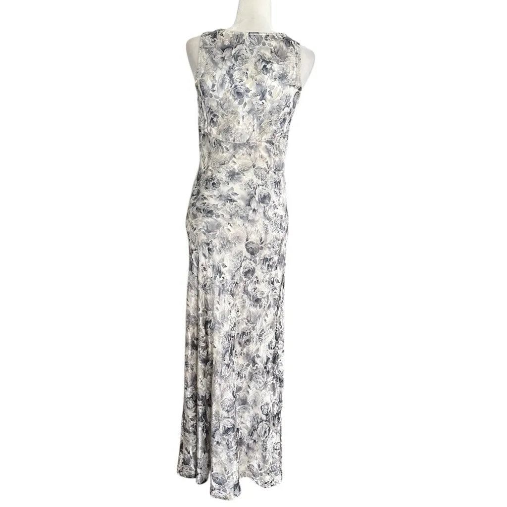 Vintage 90’s All that Jazz Silver Jacquard Floral Satin Maxi Dress - Image 4